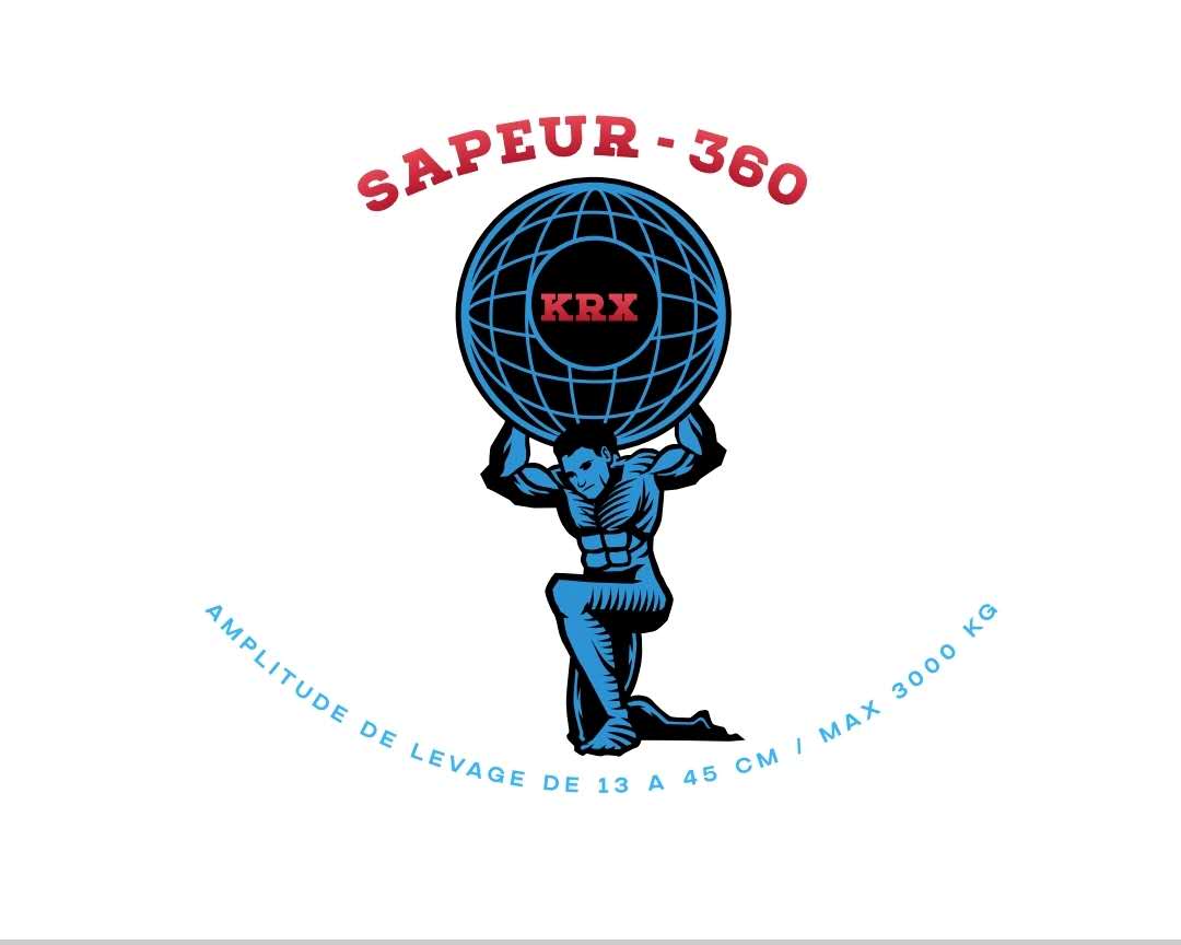 Logo Sapeur-360 — Atlas portant le globe (KRX), amplitude de levage 13 à 45 cm, max 3000 kg