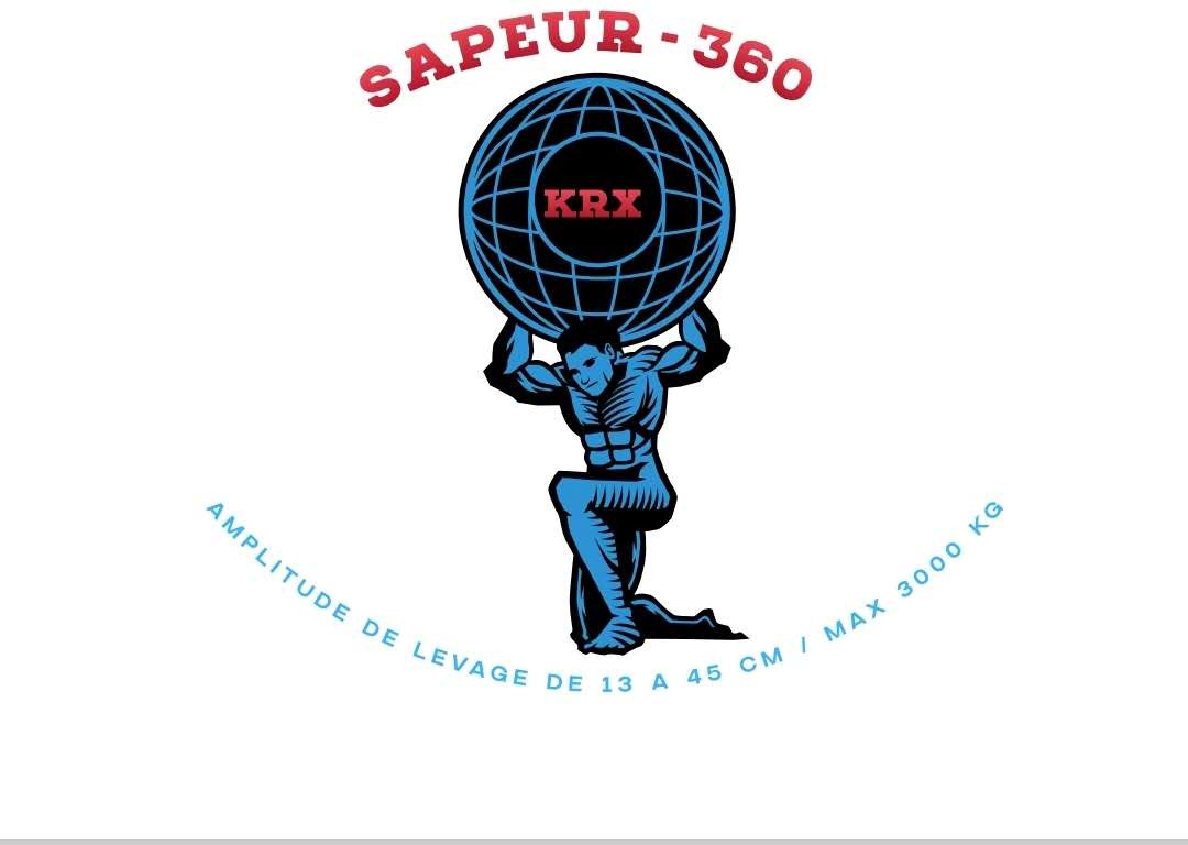 Logo Sapeur-360 — Atlas portant le globe (KRX), amplitude de levage 13 à 45 cm, max 3000 kg